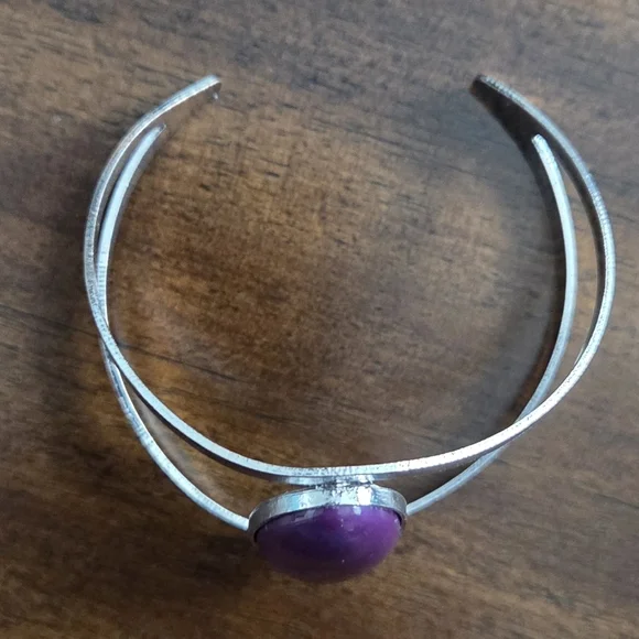 Silver Cuff Bracelet with Purple Stone - Picture 3 of 3
